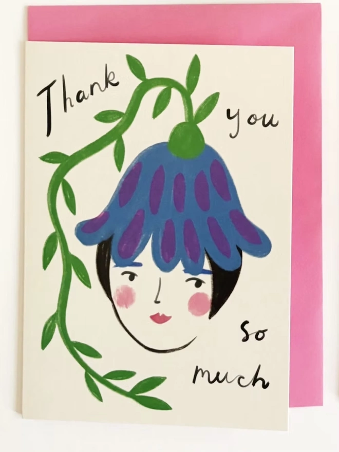 'Thank You So Much' Bluebell Flower Woman Card