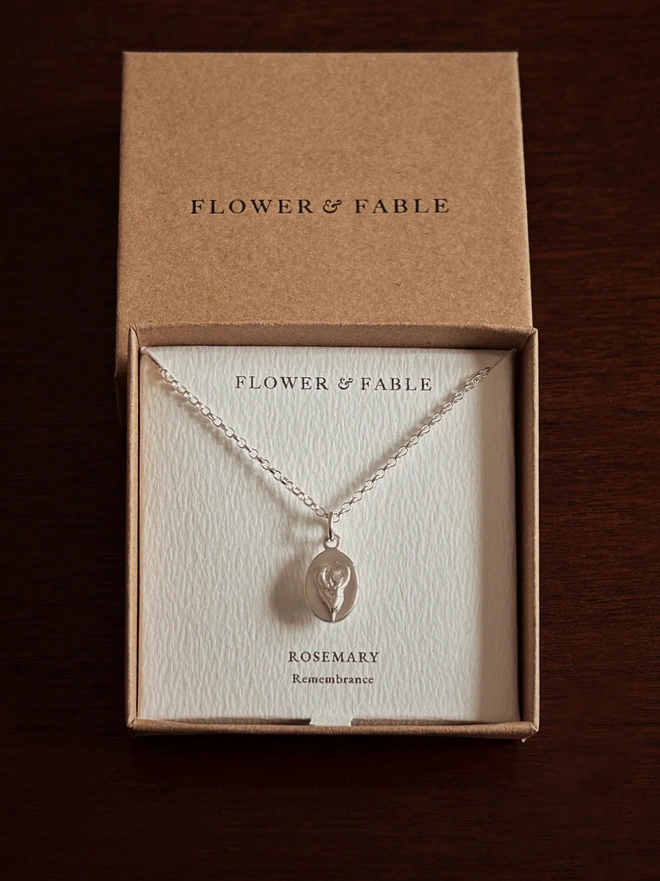 Rosemary Medal Charm with Belcher Chain ~ Sterling Silver