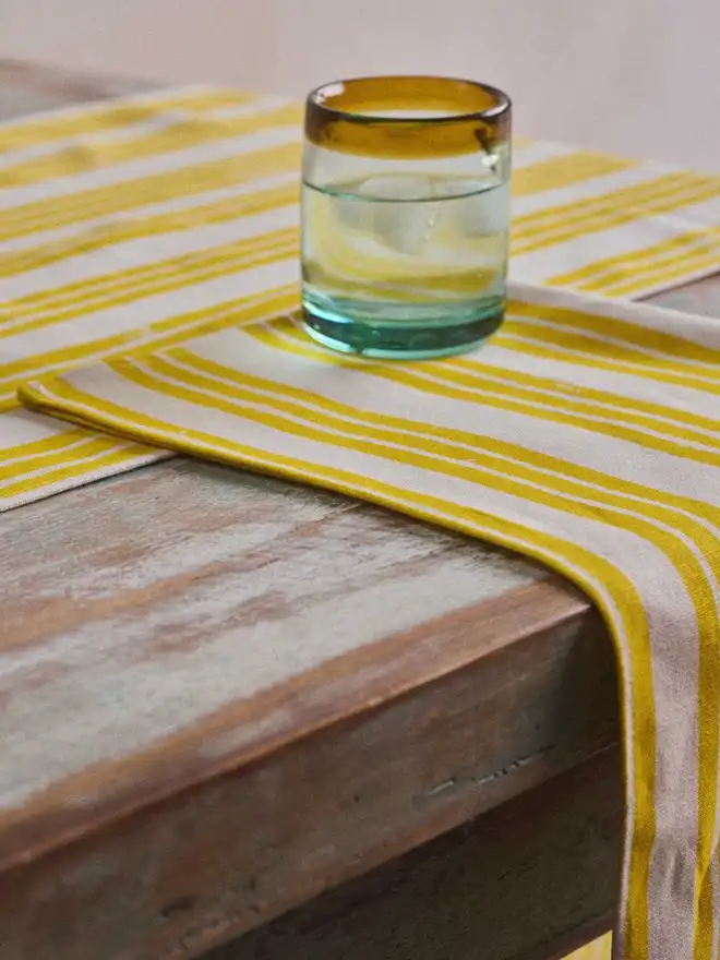 Yellow triple stripe table runner