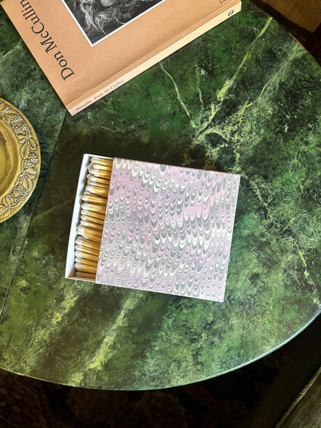 Pink combed marbled square matchbox