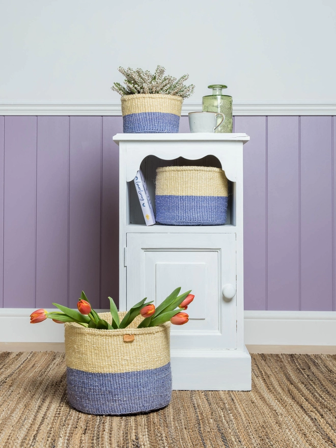 lifestyle yellow and lavender duo colour block baskets