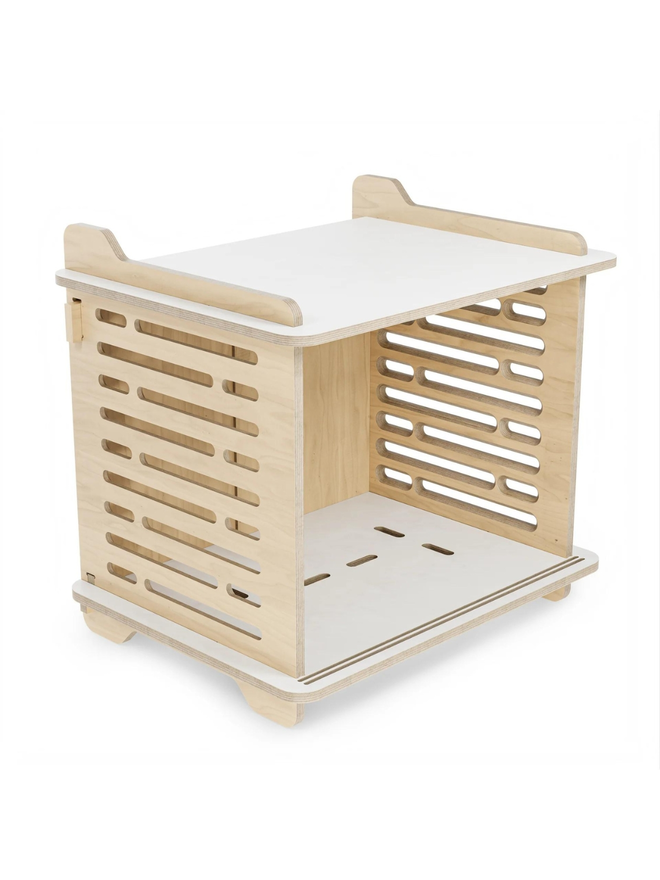 wooden dog crate side view interior