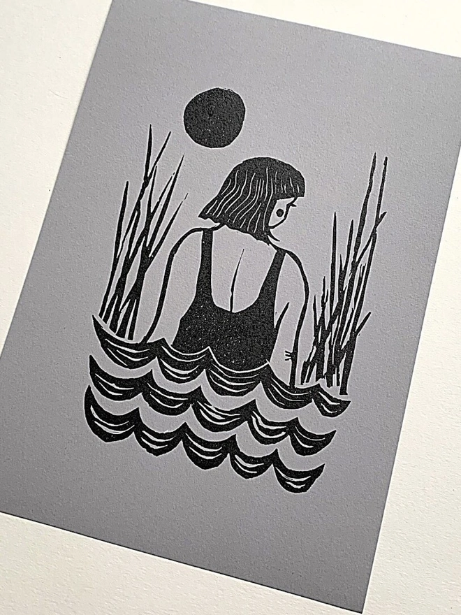 Wild Swimming Original Linocut Print