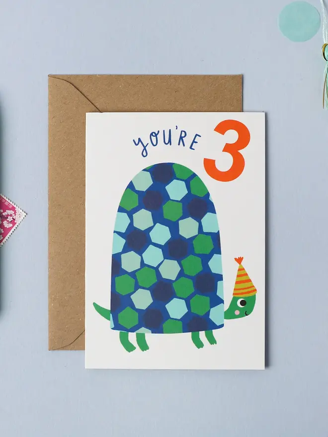 'You're 3' Tortoise 3rd Birthday Card