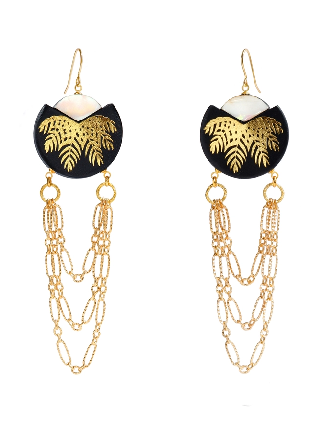 palm tree print earrings with chain swag