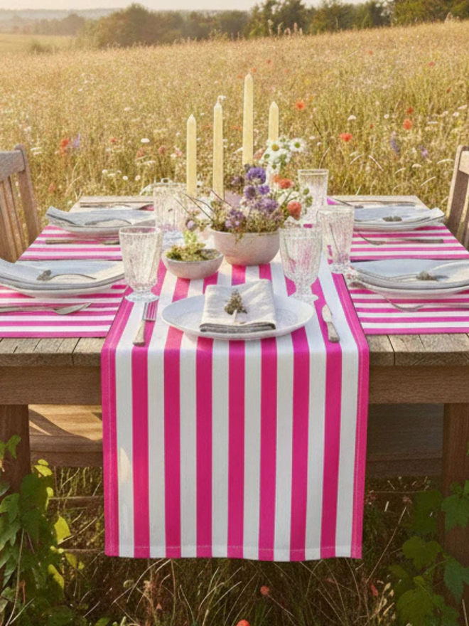 Striped pink neon tablecloth
