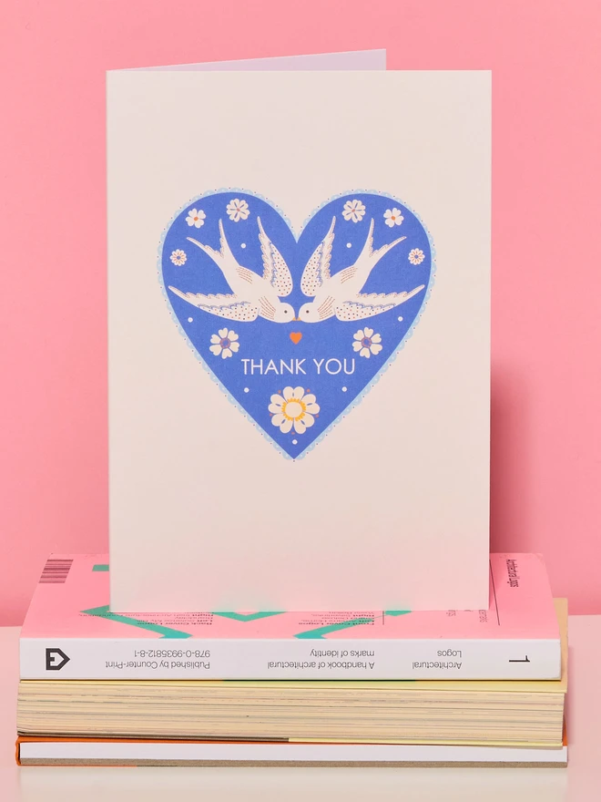 Set of 6 Love birds thank you card