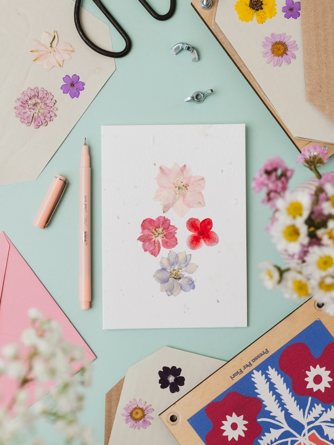 Real Pressed Flower Plantable Card, Pinks