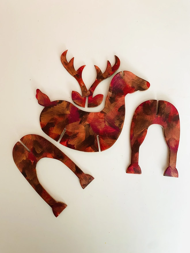 Red hand painted christmas leather reindeer