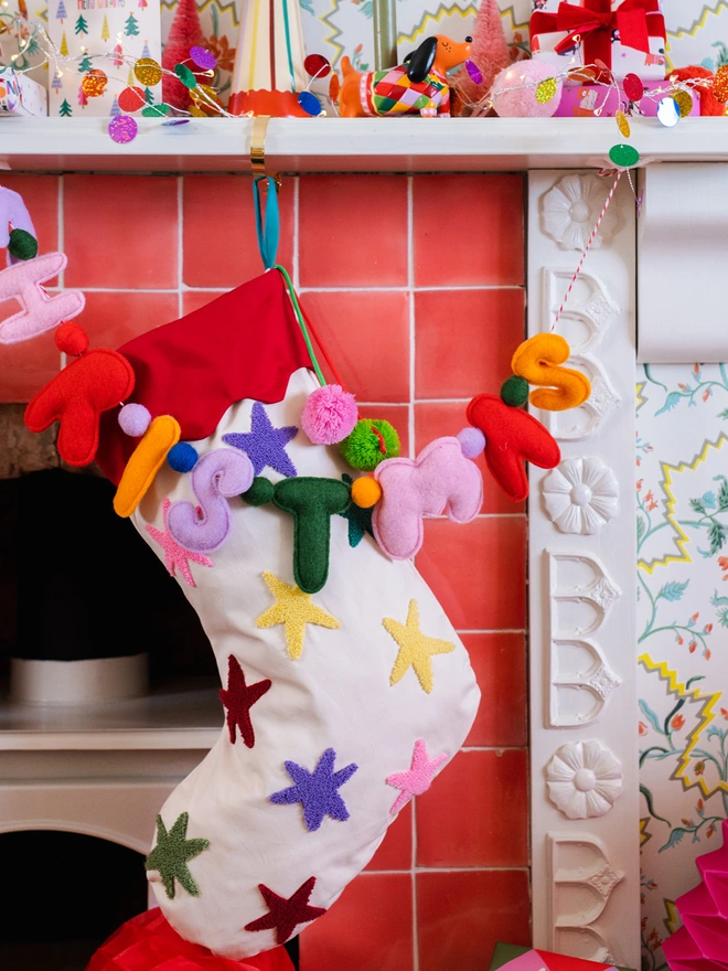 Colourful Tufted Stars Christmas Stocking | Raspberry Blossom