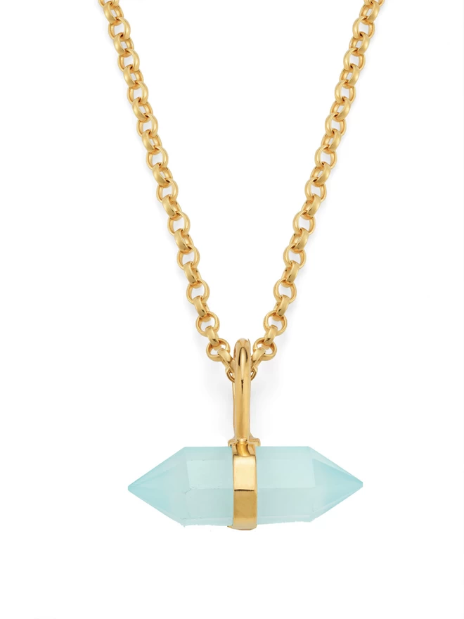 all gold aqua chalcedony necklace