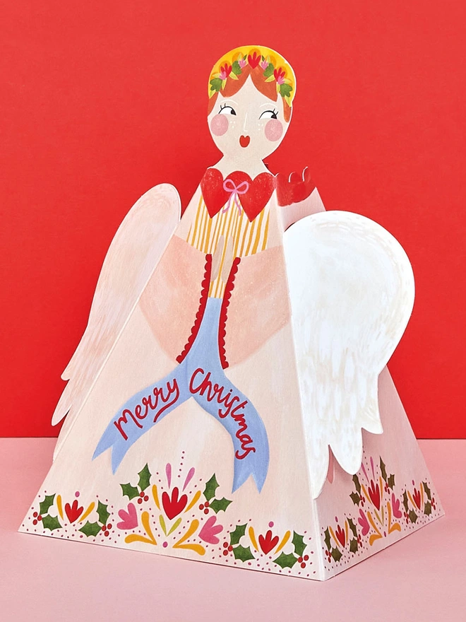 Cute Fold-out 3D Angel Christmas Card | Raspberry Blossom