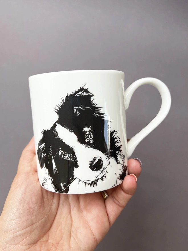 Cute Border collie face on the front of the mug