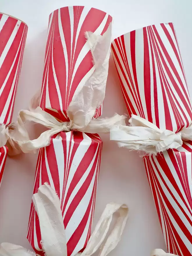 Red candy cane Christmas crackers 