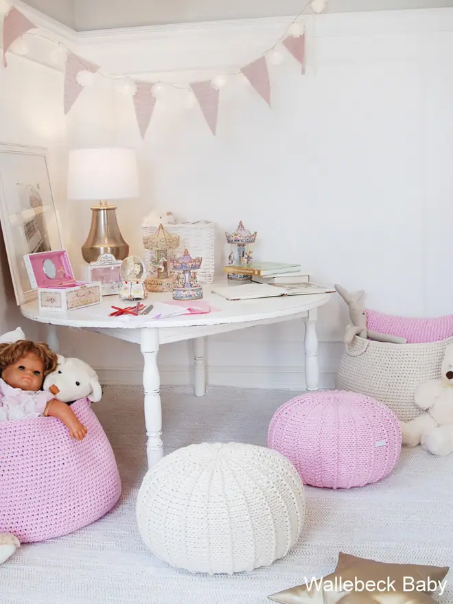Zuri House. Powder pink children’s pouffe.