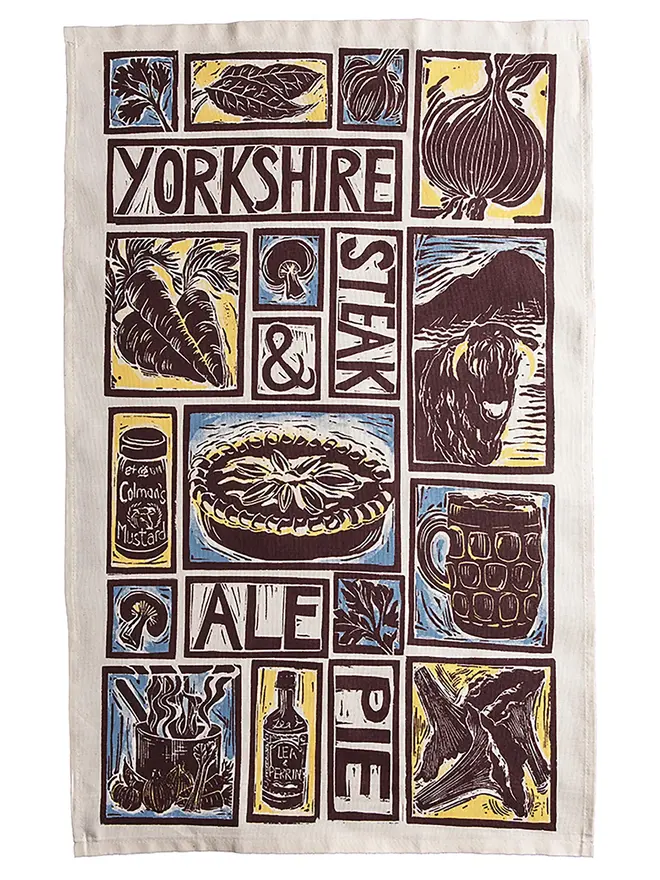 Yorkshire Steak And Ale Pie Illustrated Recipe Tea Towel
