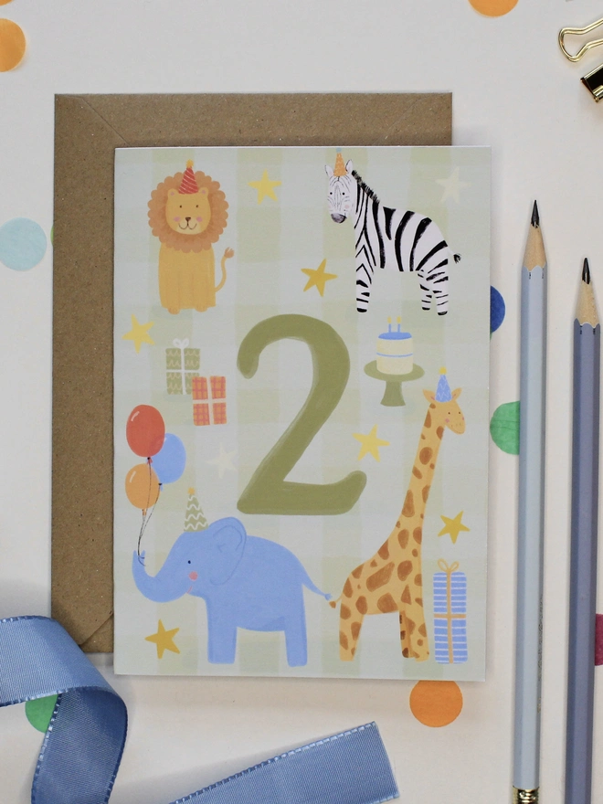 Safari animals 2nd birthday in green