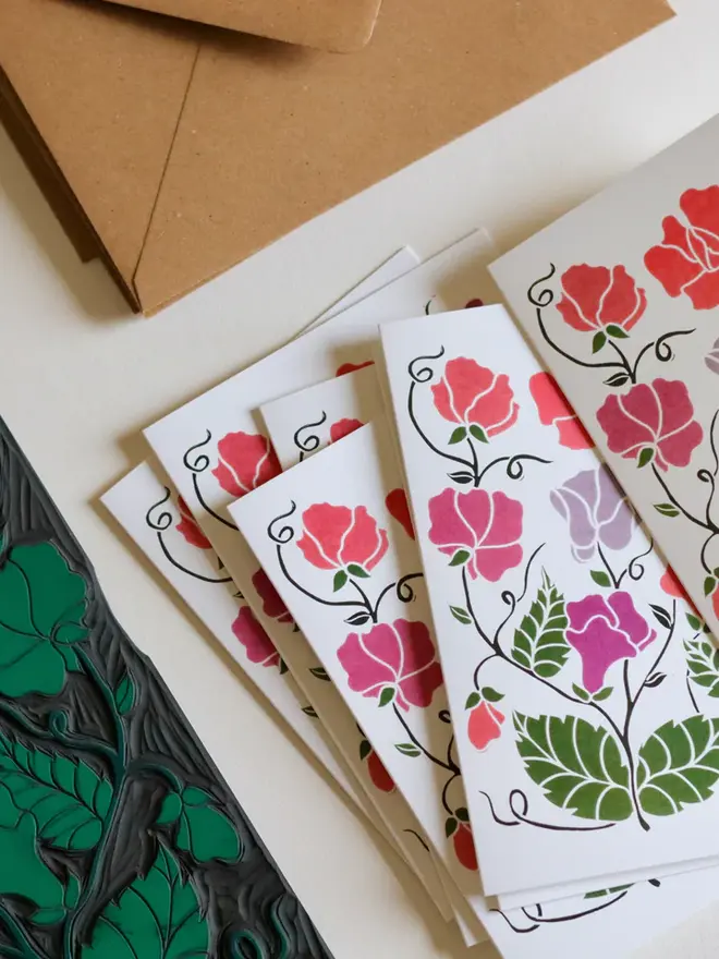 sweet pea flower notecard set