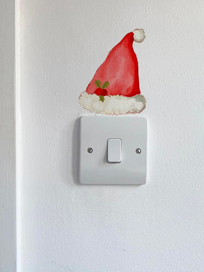 Christmas santa hat wall sticker on light switch