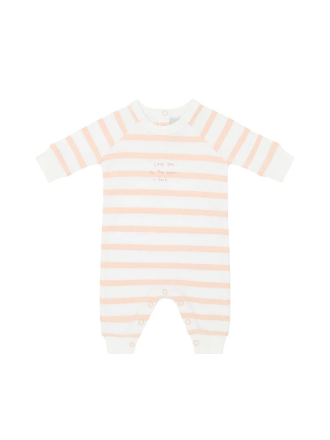 pink breton stripe moon & back baby onesie