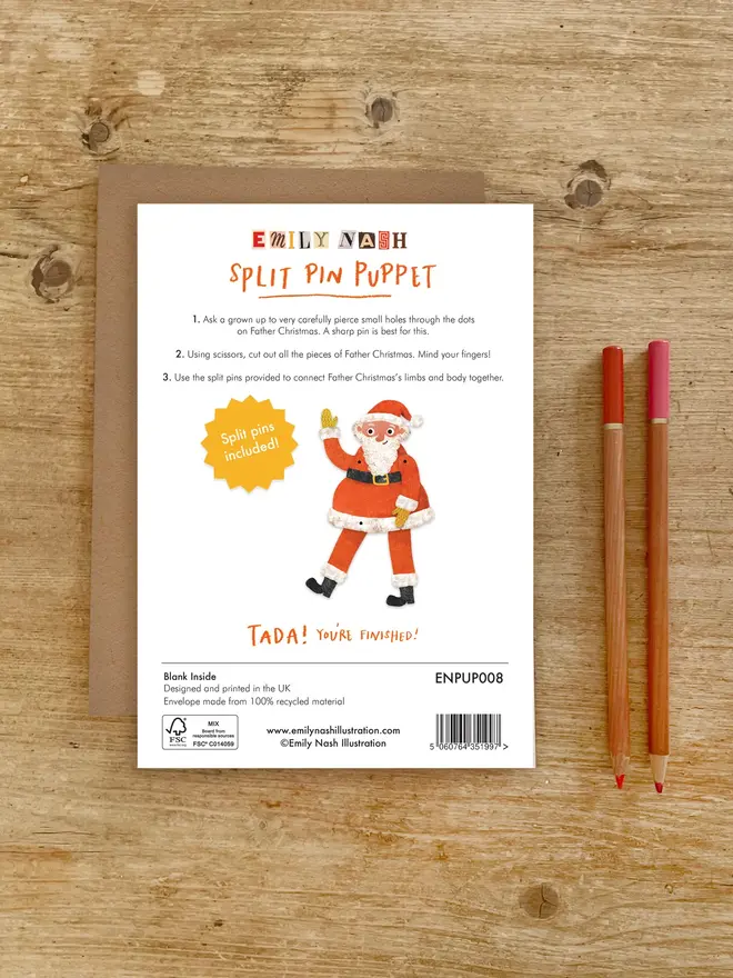father christmas split pin puppet card