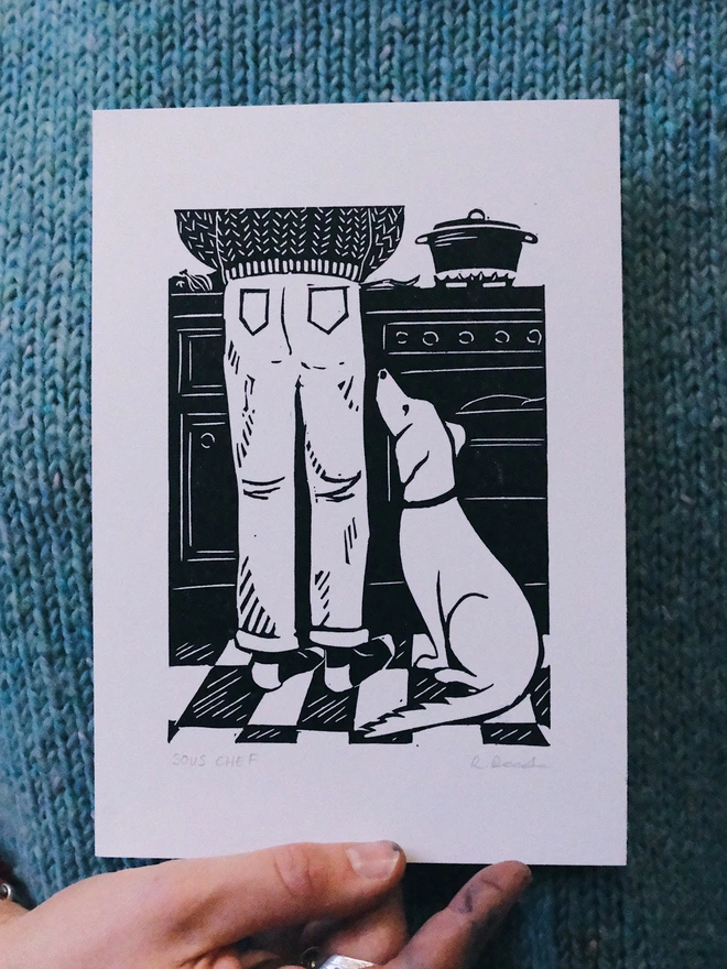 Sous chef linocut print