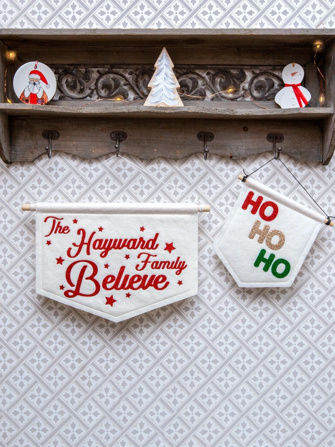 Christmas "Believe" banner personalised with a family name. 