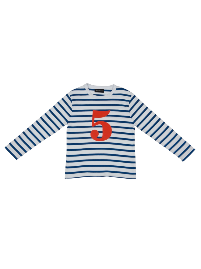 French Blue & White Breton Striped Number 5 T Shirt