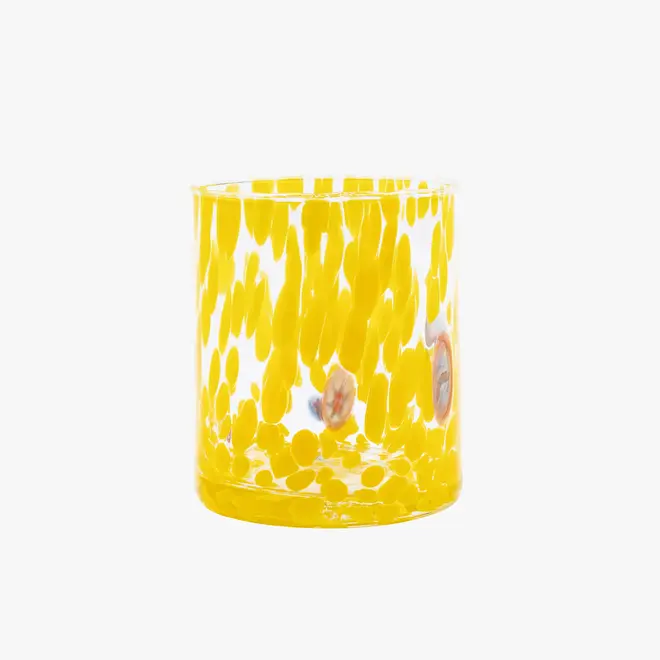 straight murano glass tumbler in 'yellow' with yellow splotches