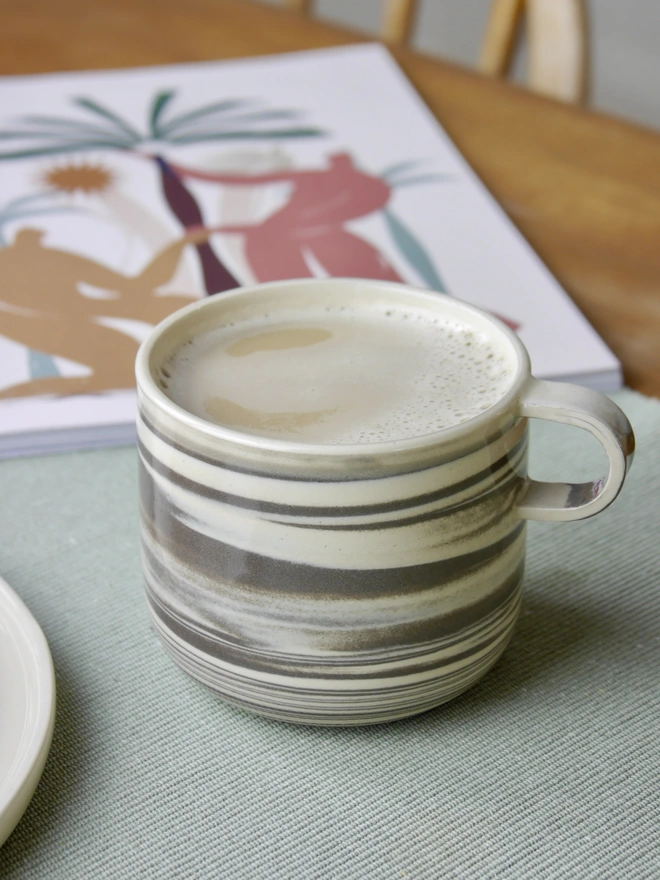 Large handmade grey and white marble mug