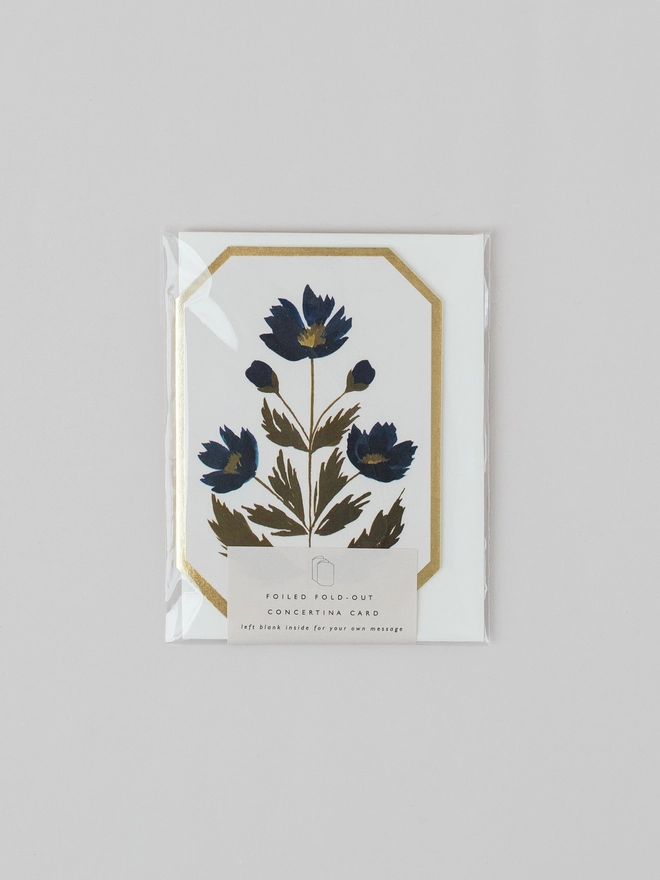 Blue Botanical Mini Concertina Greeting Card