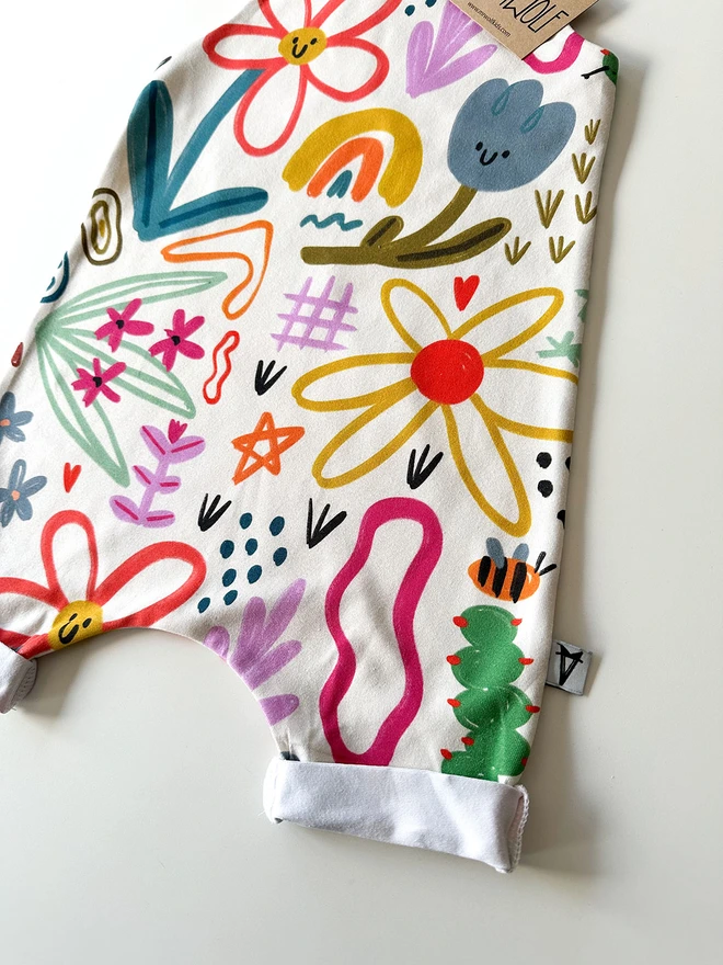 Spring garden print baby romper, colourful bright kids wear