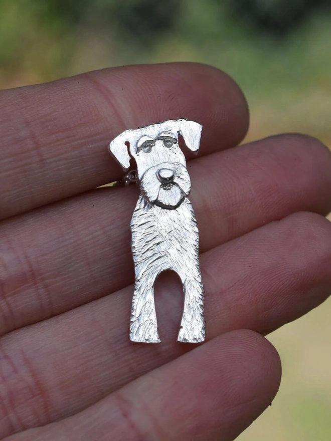 Silver Miniature Schnauzer Brooch