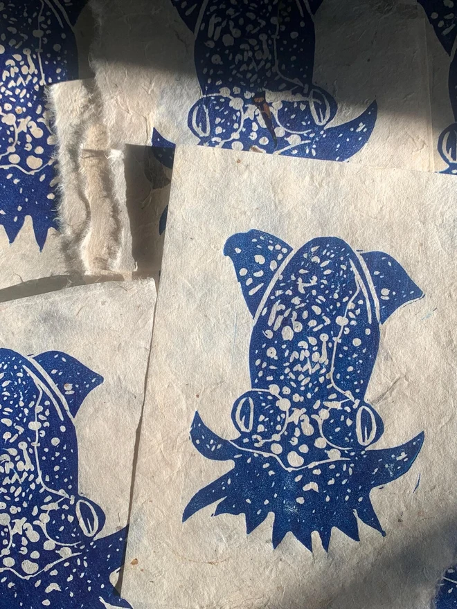 Lino Print Dumbo Octopus On Handmade Paper