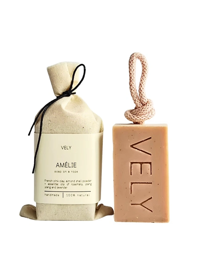 Soap On A Rope "Amélie" With French Pink Clay