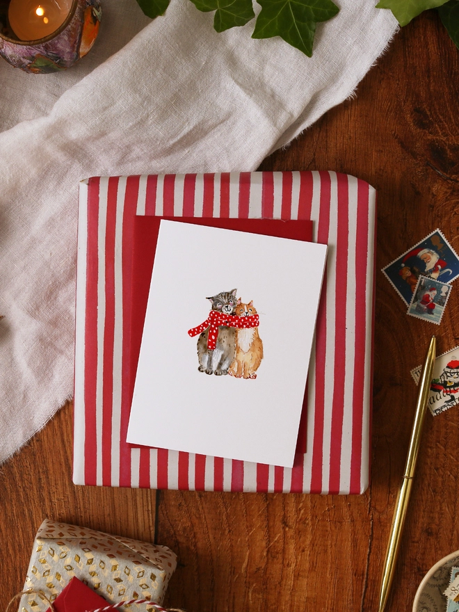 Cosy Cats and Scarf Mini Christmas Card