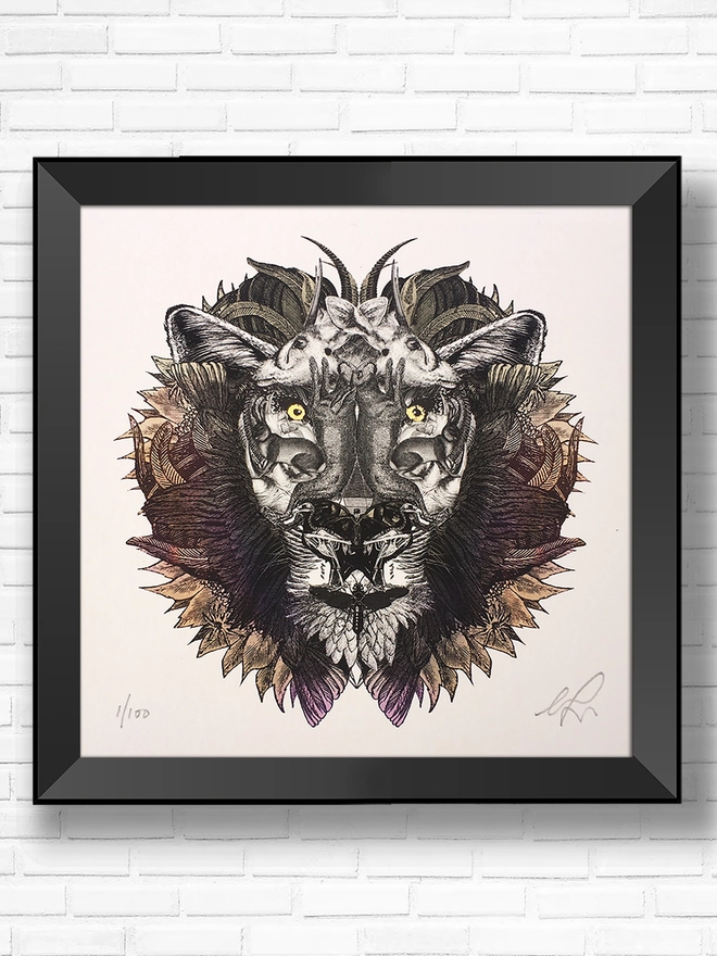 Limited edition giclee print King Lion hand finished with gold leaf - tattoo art 