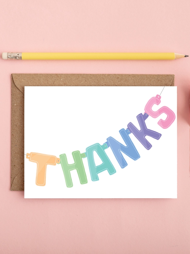 Bright and colourful thank you card featuring bunting 