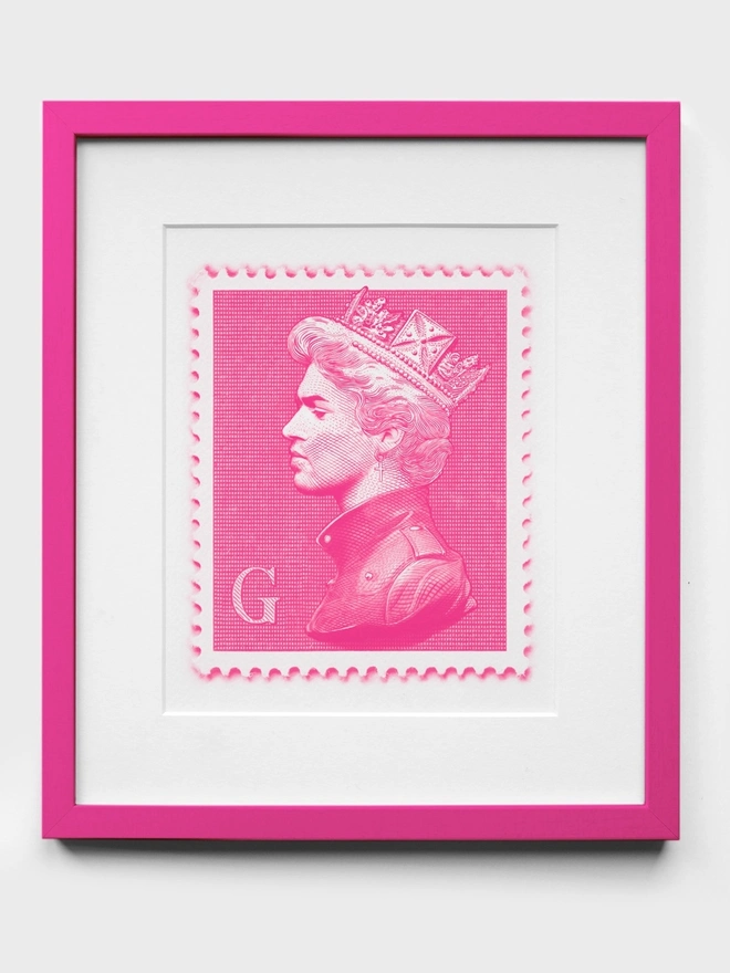 Pink George Michael Mini Stamp Art Print - Pink Frame