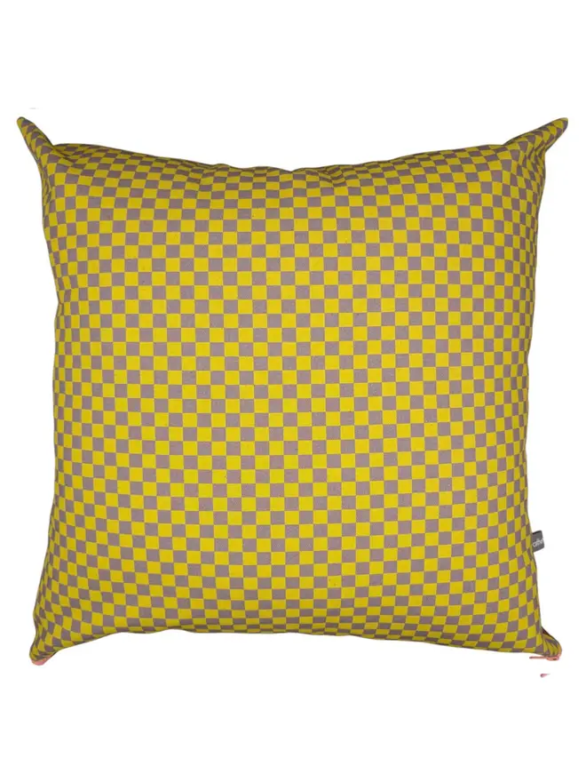 Cotton Print Patterned Cushion, a cushion sitting on a white surface. 