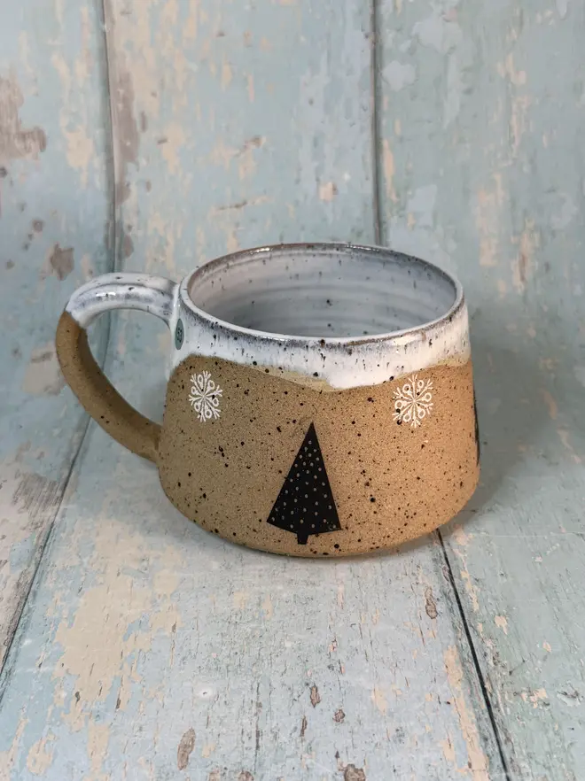 Cozy Rustic Black and White Christmas Tree Mug