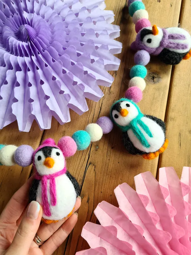 Felt Pastel Penguin Christmas Garland