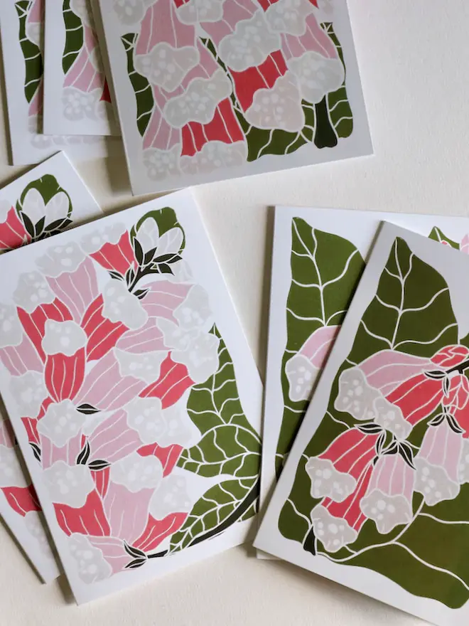pink foxglove notecard set