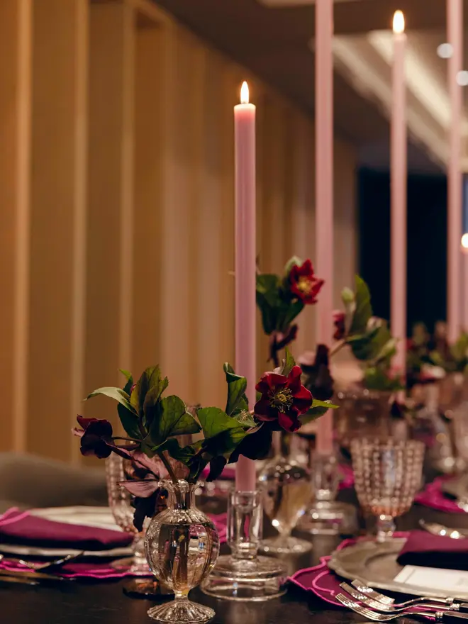 lilac taper candle pair