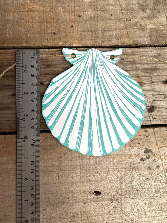 Teal Shells Linocut Garland.Hand Printed Seaside Bunting Measurement