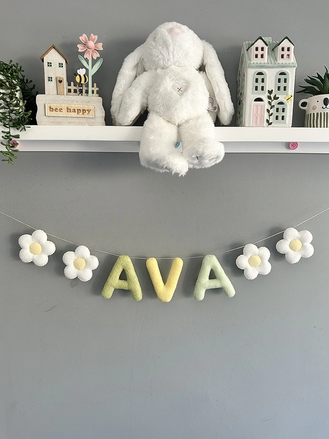 Personalised Name Garland with Flowers, Kids Name Bunting, Childs Nursery Banner, Baby Gift