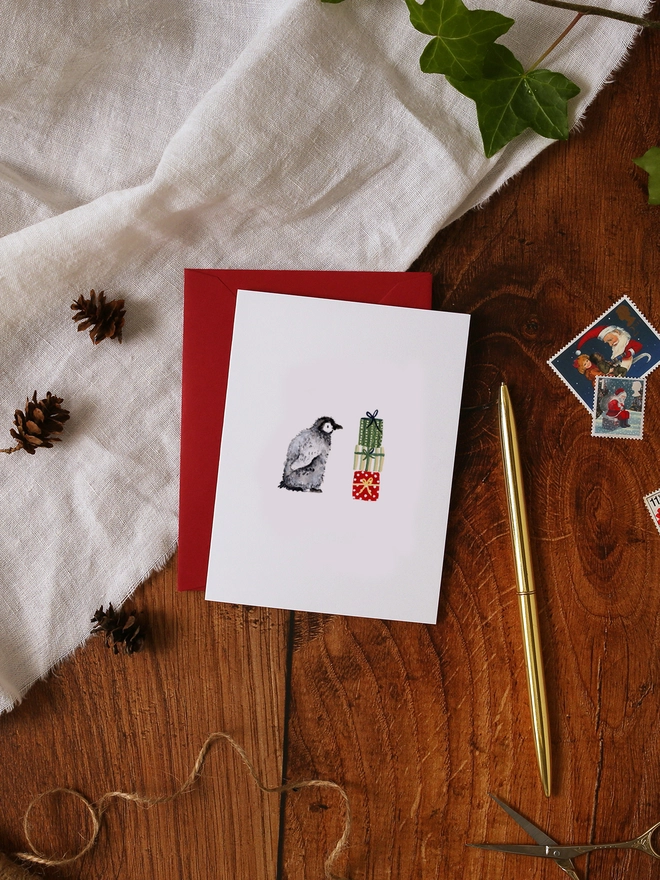 Penguin and Presents Mini Christmas Card