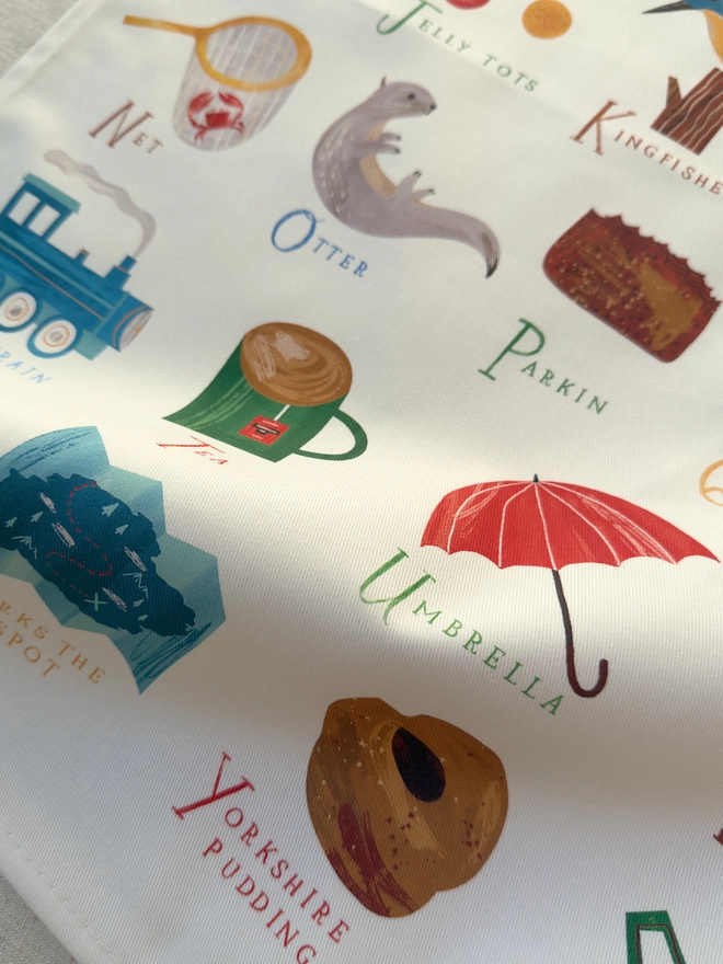 A-Z Yorkshire Tea Towel Close Up