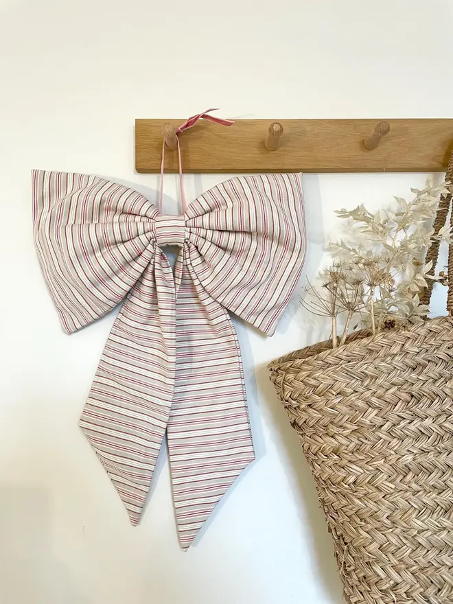 Large Pink And Beige Cotton Fabric Bow