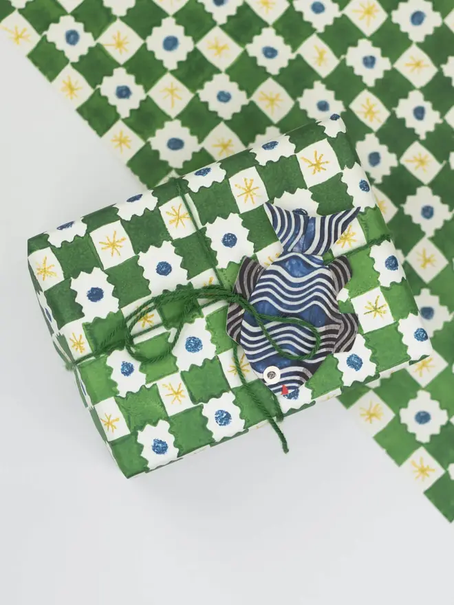 green and white chequered wrapping paper